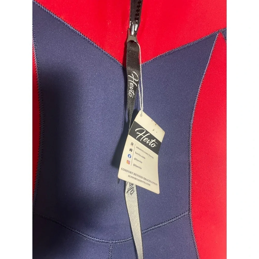 NEW!! Hevto Kids Full Body K-22 Wetsuit, Neoprene Blue/ Red Hero II Short Sleeve